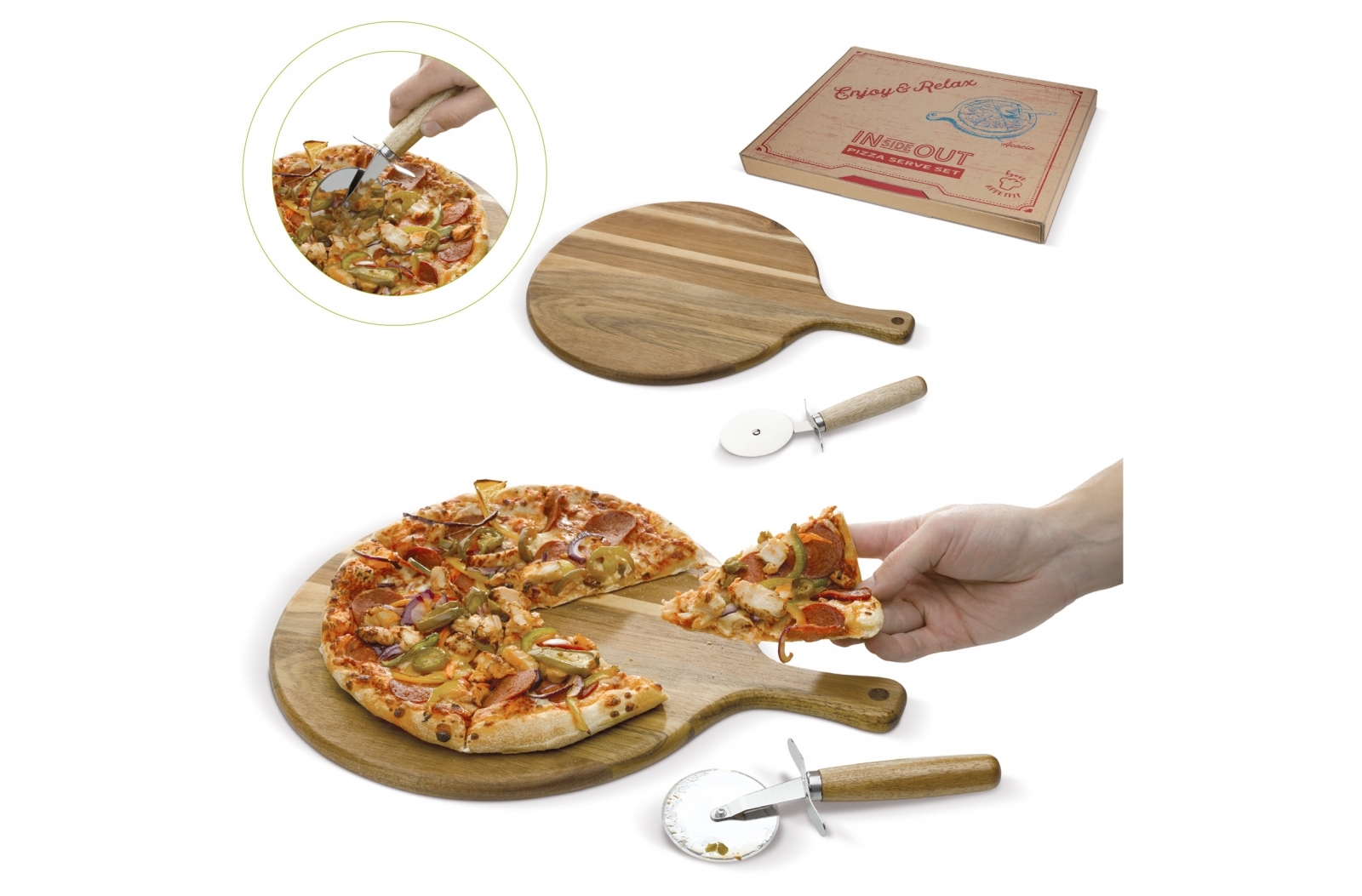 Pizza Schneidebrett mit Rollmesser