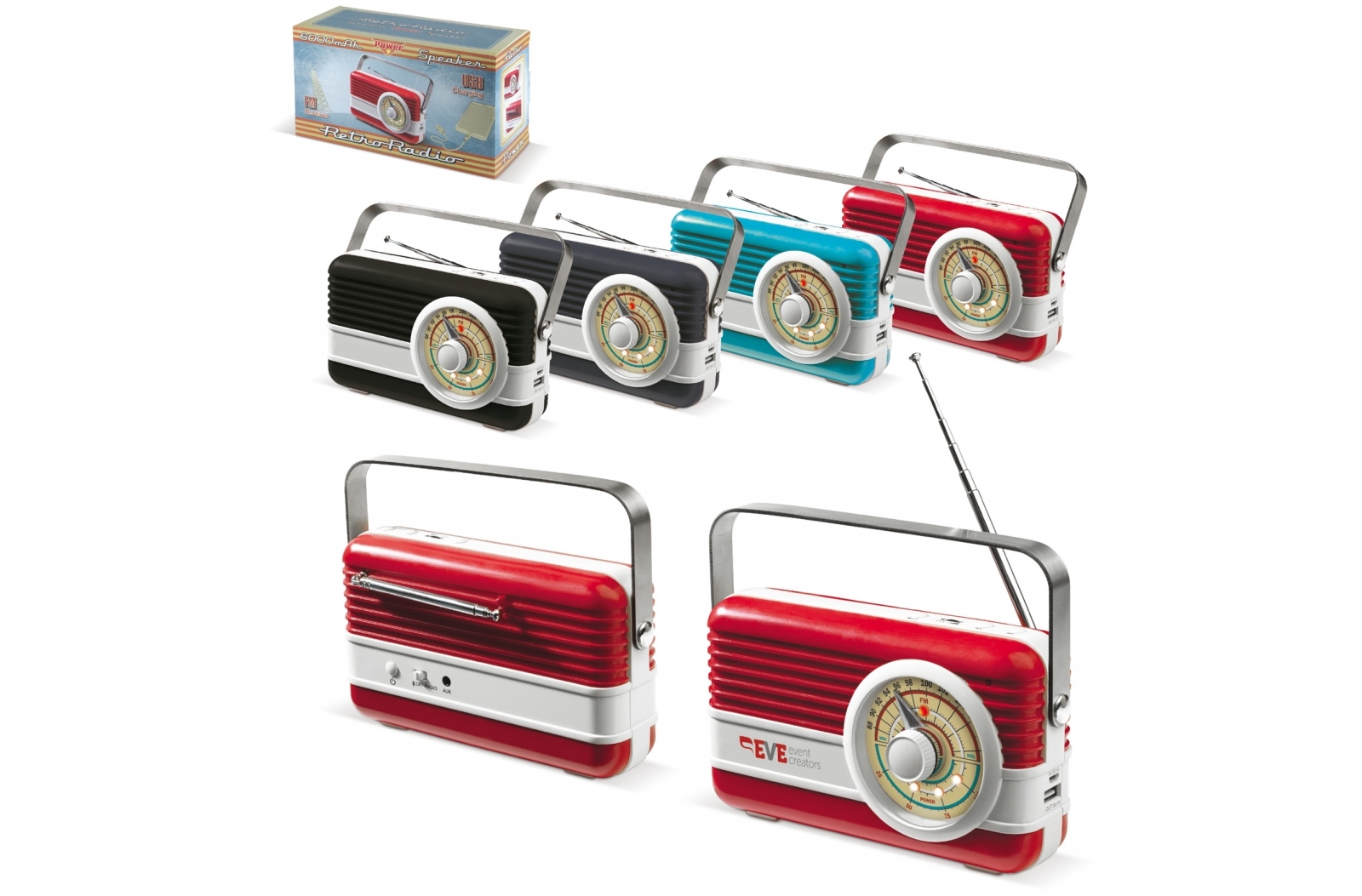 Retro Powerbank 6000mAh, Radio und Lautsprecher 3W