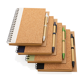 Cork spiral notebook with pen, black