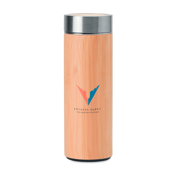 Personalisierte Thermosflasche aus Edelstahl in Bambusoptik, 400ml - Noah