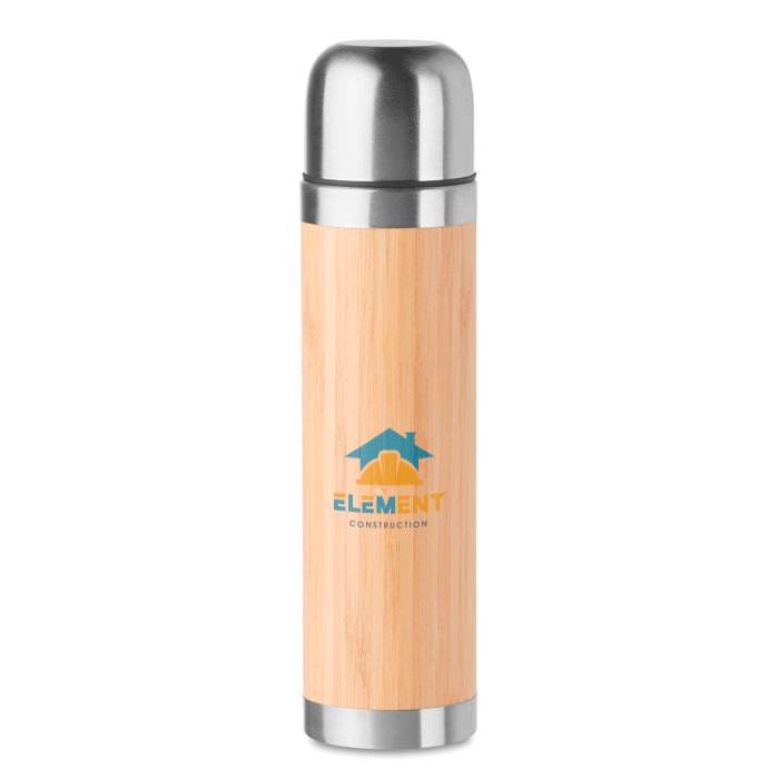 Personalisierte isothermische Trinkflasche aus Edelstahl und Bambus 400 ml - Jan   