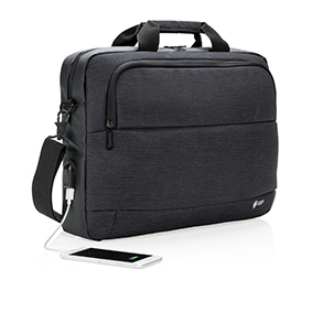 Zweifarbige Polyester Laptoptasche mit USB-Ladeanschluss - Halle 